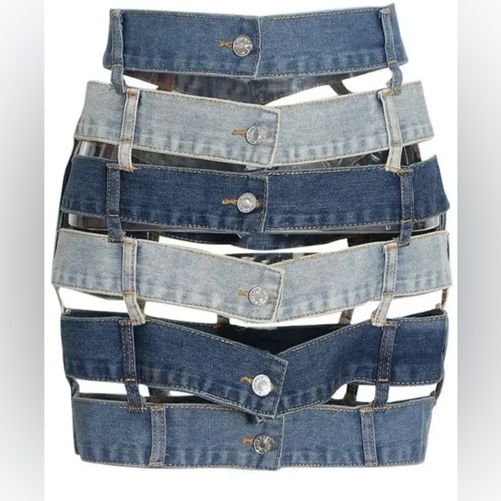Fashion hollow irregular denim cutout skirt